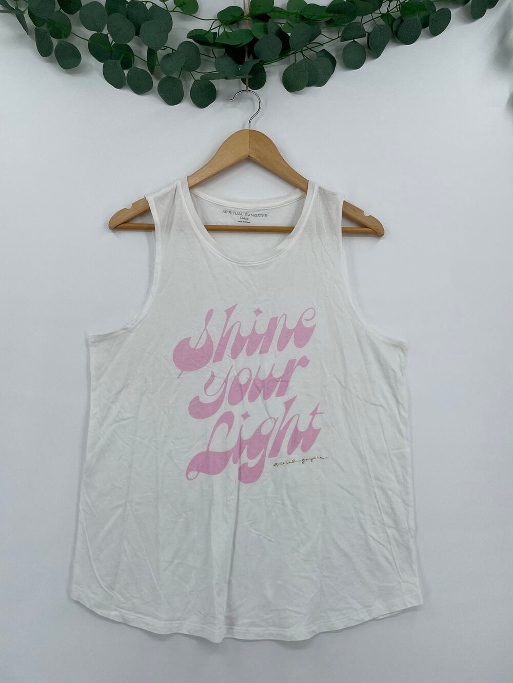 Spiritual Gangster Shine Your Light White Tank Large